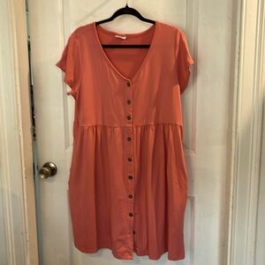 LuLaRoe coral Heidi Baby doll dress -  Button-Down - medium- pockets-EUC